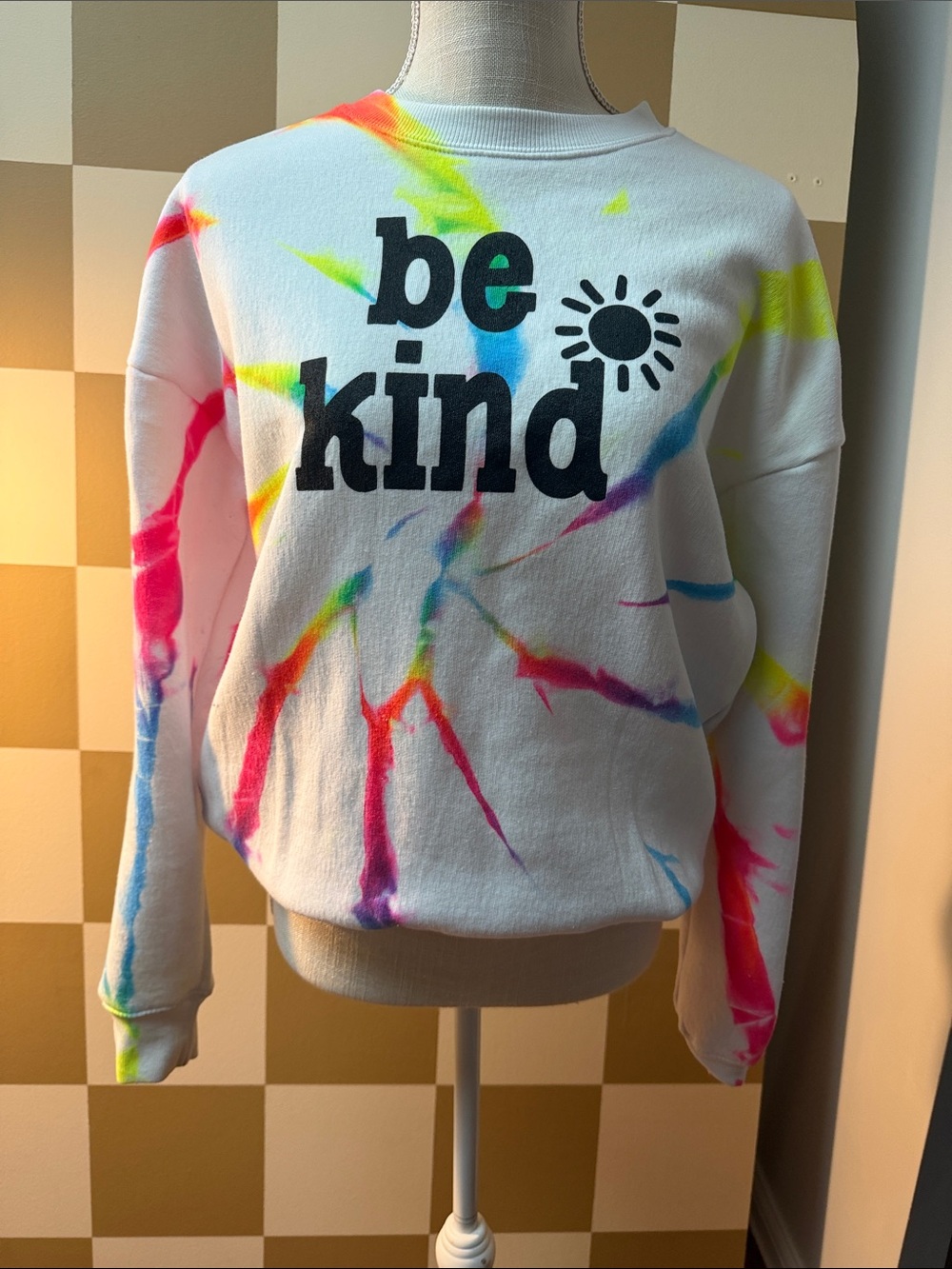 Be Kind Tie-Dye Crewneck Sweater - White Multicolor